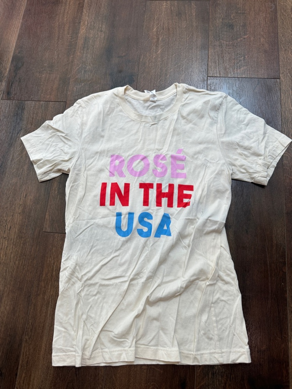 Rosé In The USA Graphic Tee - Cream with Pink, Red & Blue Text